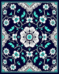 Navy Teal Floral Patterned Area Rug
