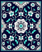 Navy Teal Floral Patterned Area Rug