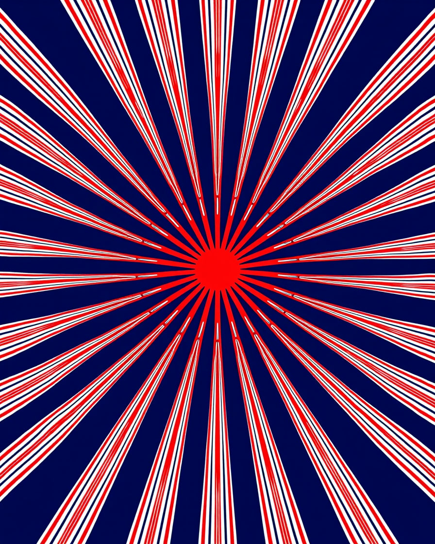 Radiating Red White Blue Rays Rug