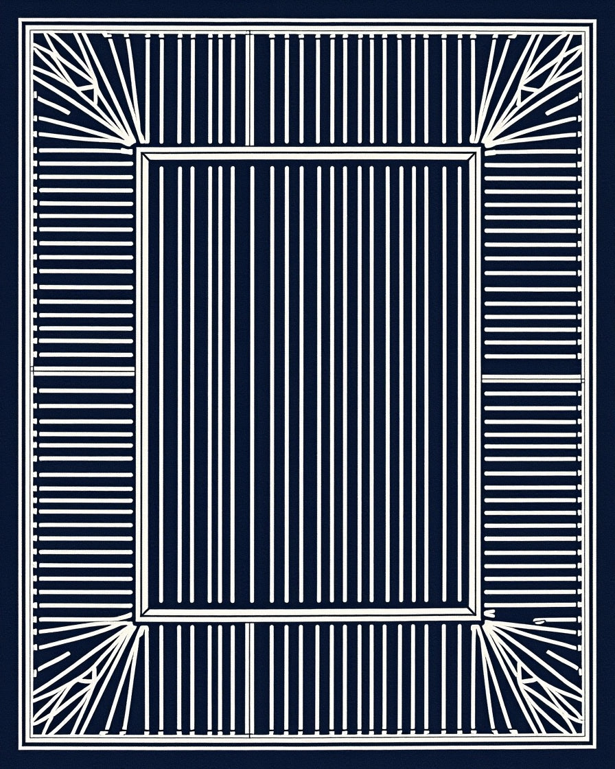 Modern Navy Geometric Stripe Design Rug