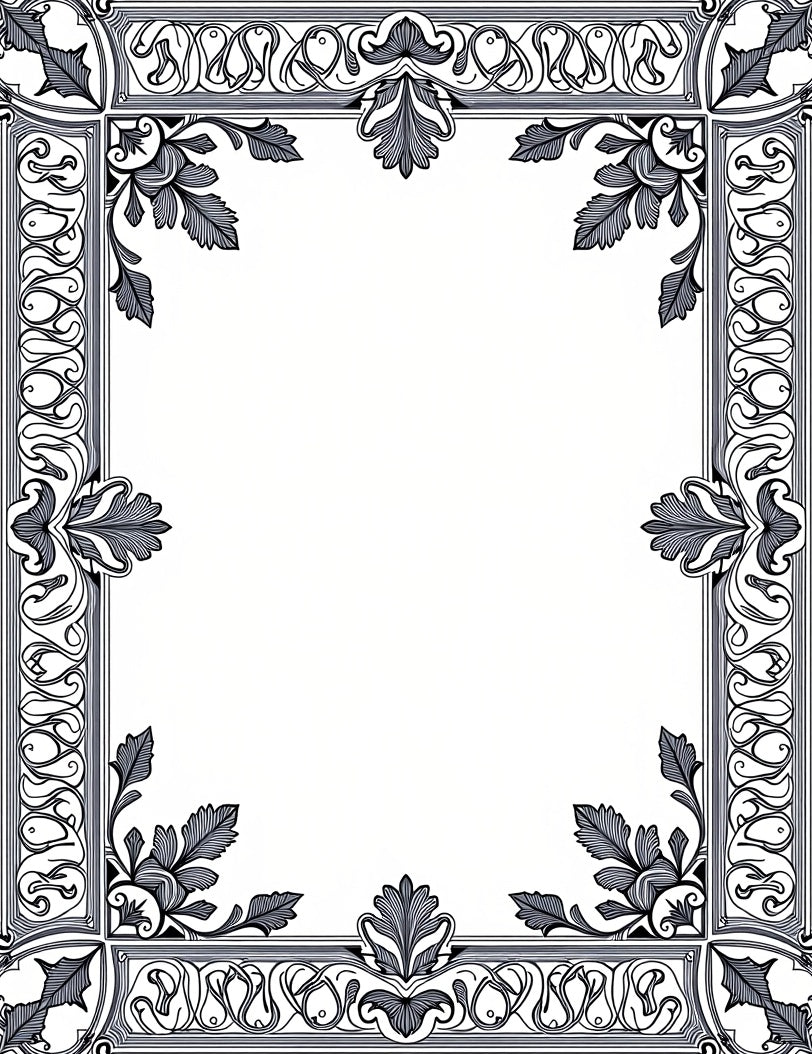 Ornate Black White Floral Border Design Rug