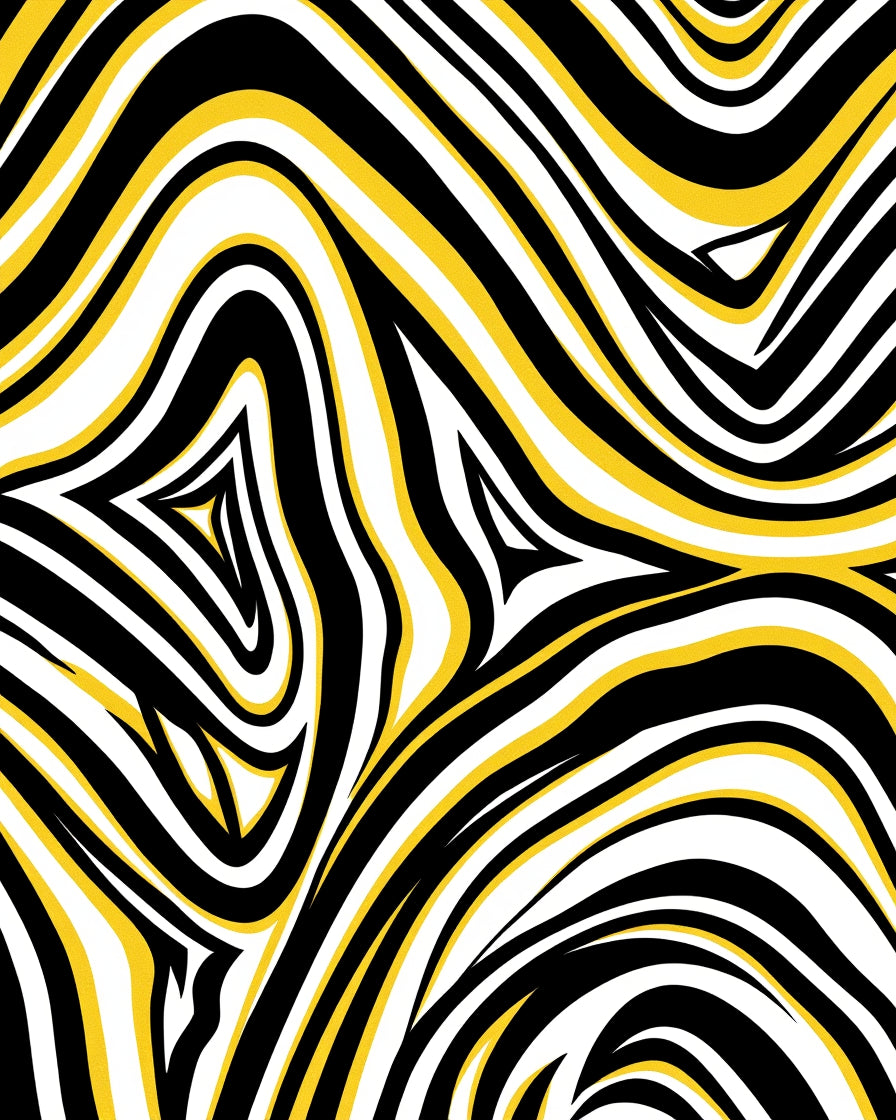 Bold Yellow Black White Swirl Rug