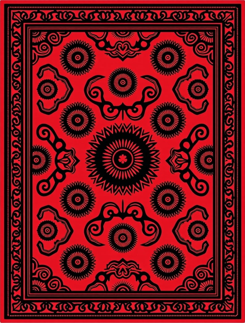 Bold Black 2 Tone Floral Medallion Rug