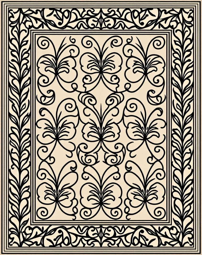 Intricate Floral Scrollwork Design Rug