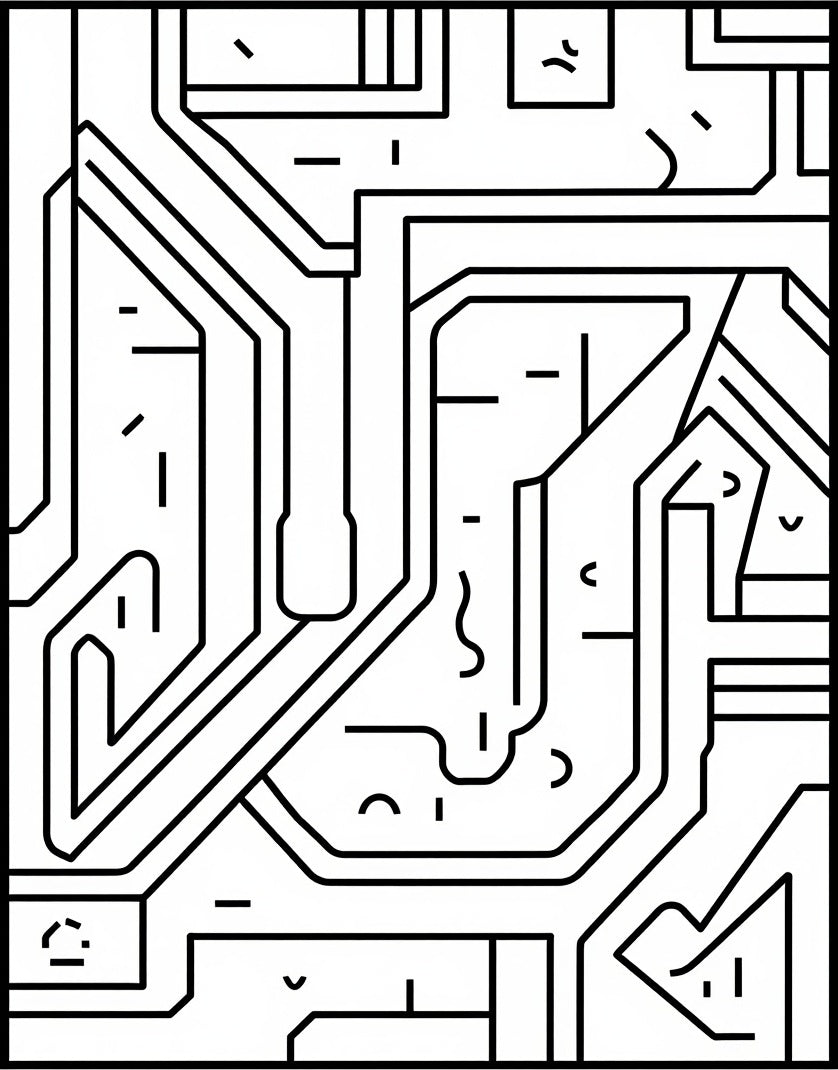 Modern Abstract Geometric Circuit Rug