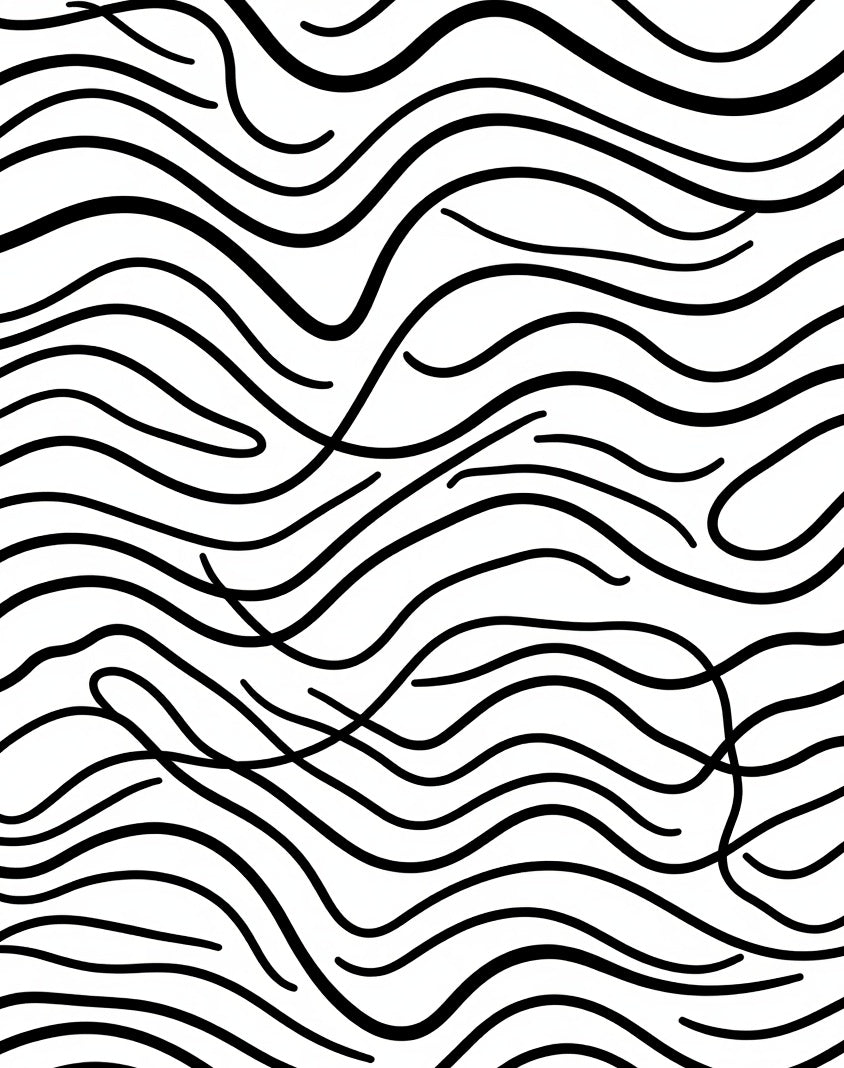 Abstract Black Wavy Line Pattern Rug