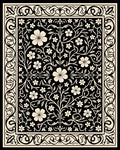 Black Floral Vine Scrollwork Pattern Rug