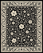 Black Floral Vine Scrollwork Pattern Rug