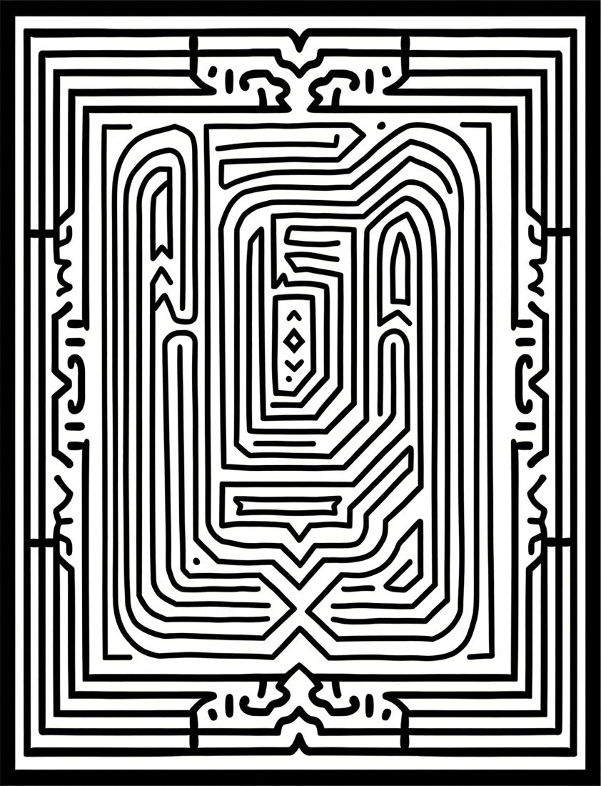 Bold Abstract Maze Pattern Design Rug