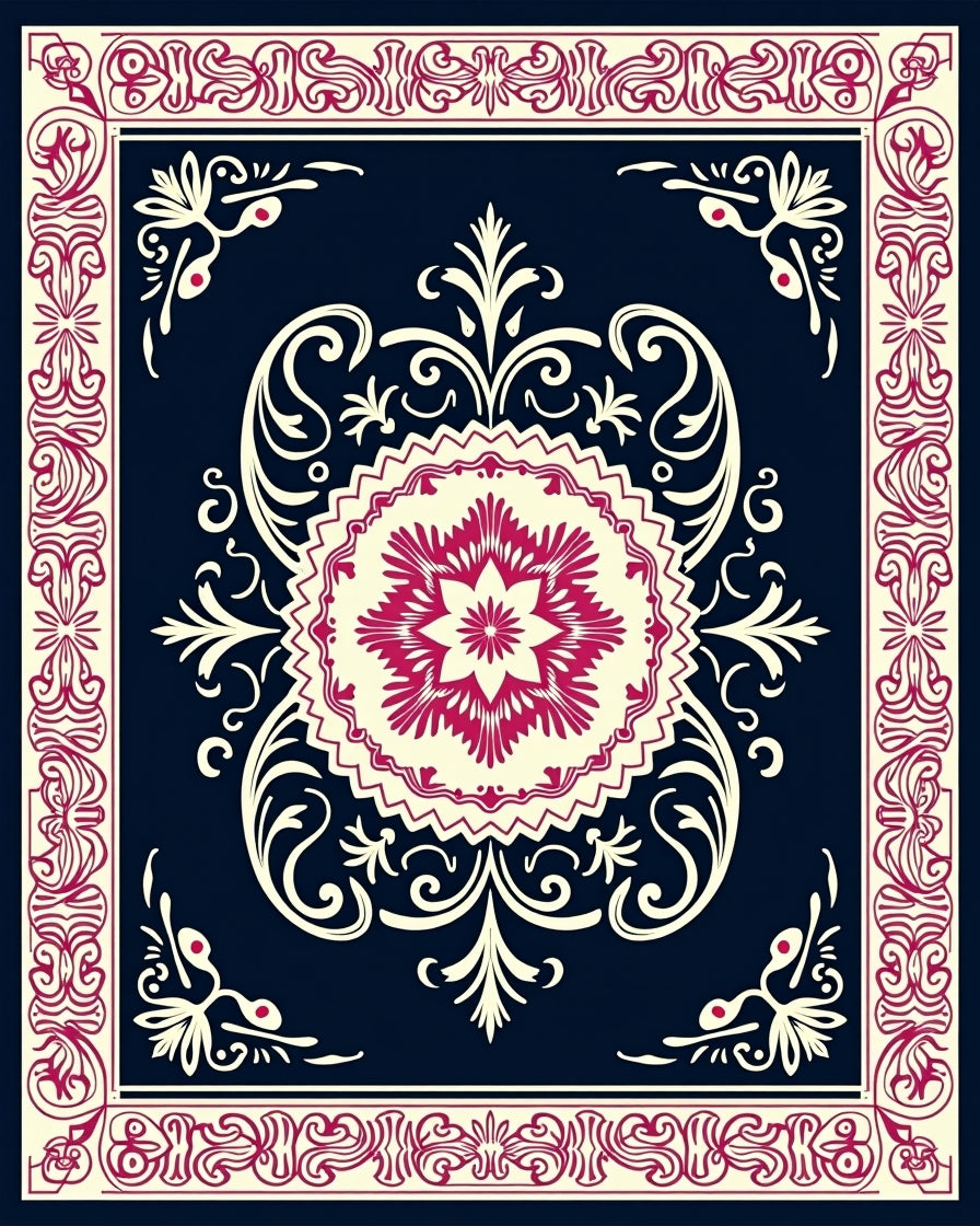 Crimson Cream Floral Mandala Border Rug