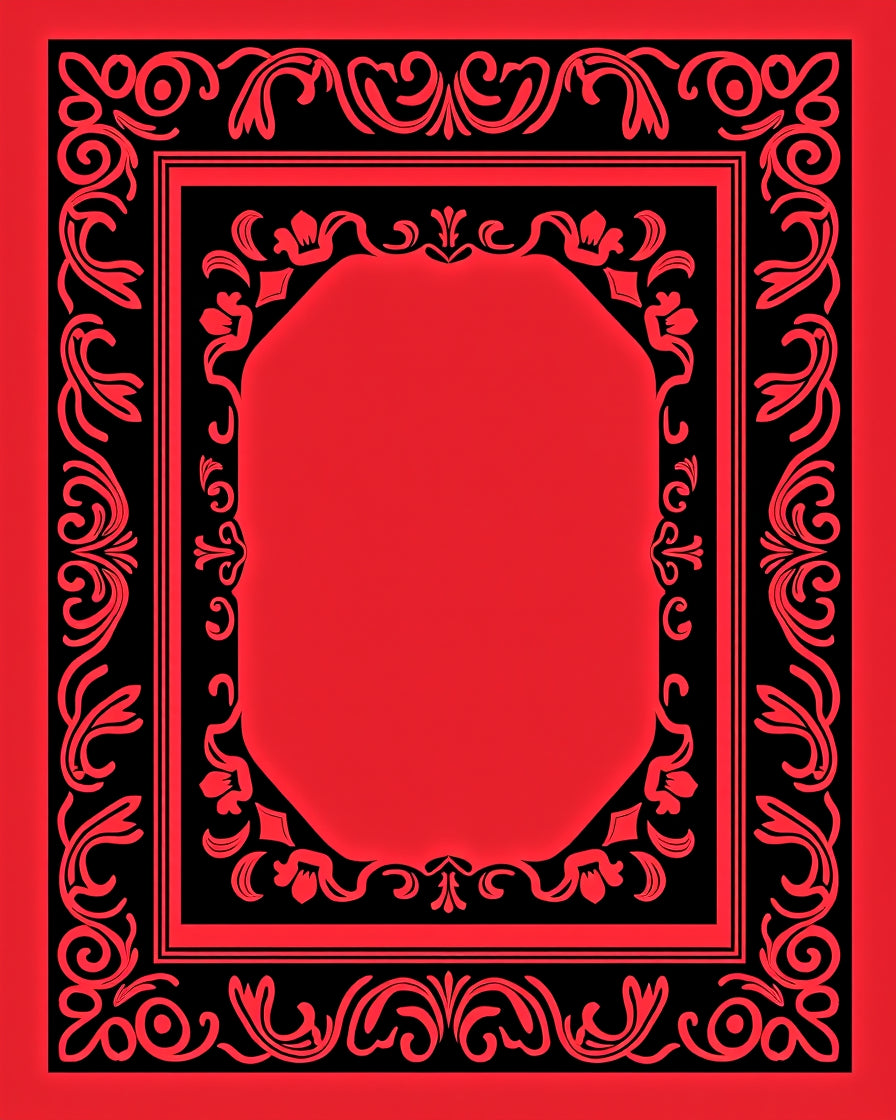 Ornate Red Black Floral Border Design Rug