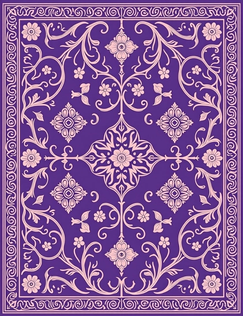 Grand Floral Patterned Purple Rug