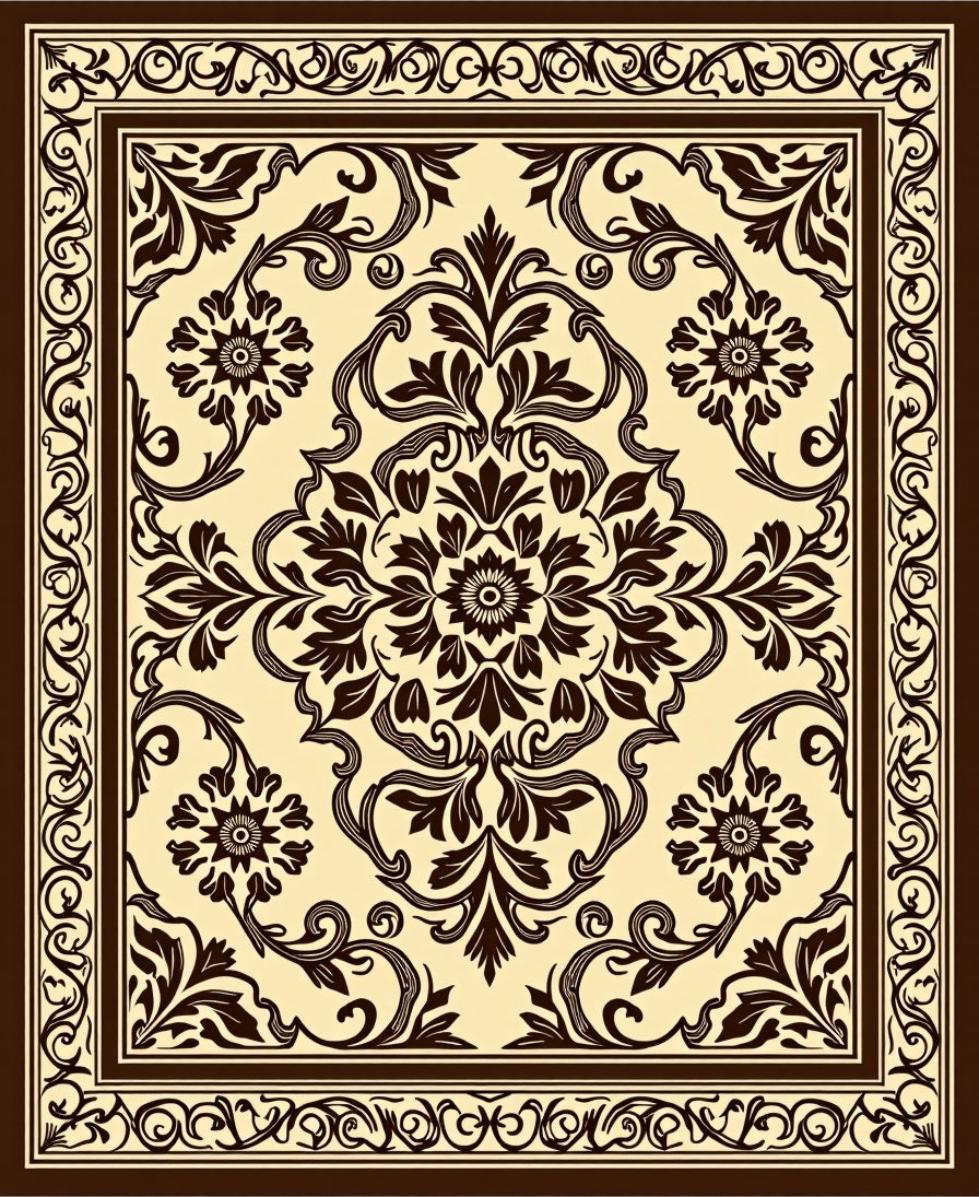 Classic Floral Damask Scrollwork Pattern Rug