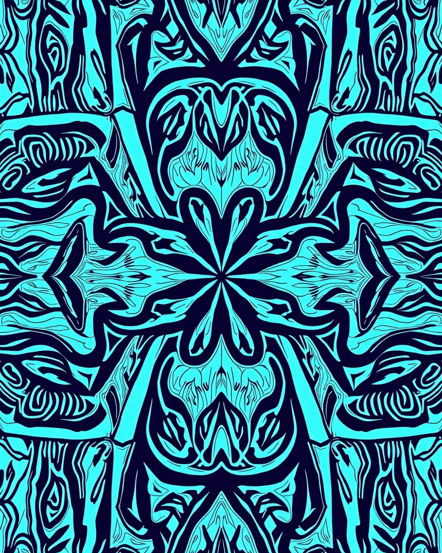 Symmetric Cyan Abstract Pattern Design Rug