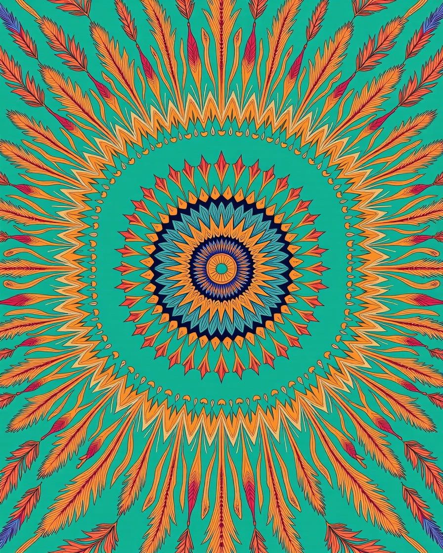 Vibrant Feather Mandala Pattern Rug