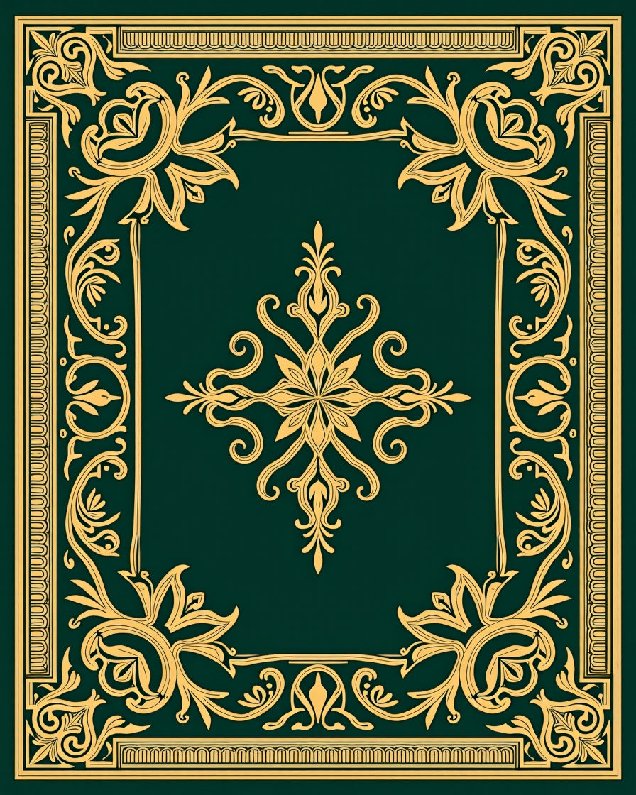 Gold Floral Scrollwork Emerald Rug