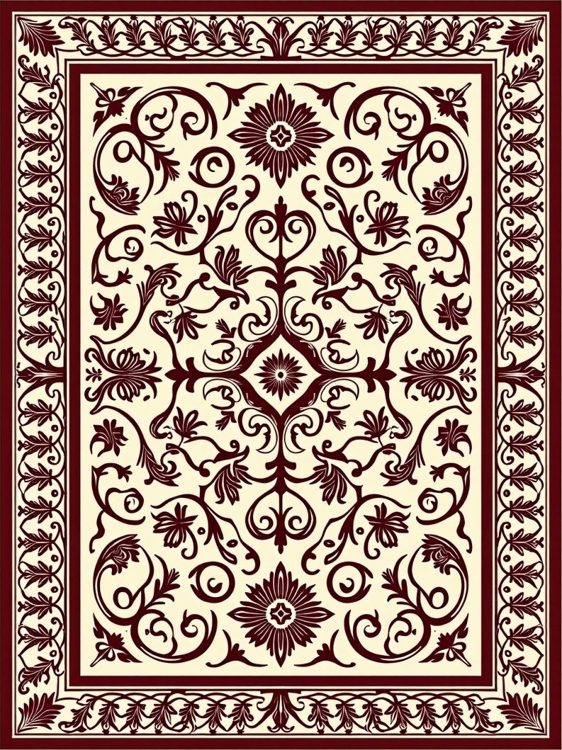 Elegant Floral Scrollwork Cream Rust Rug