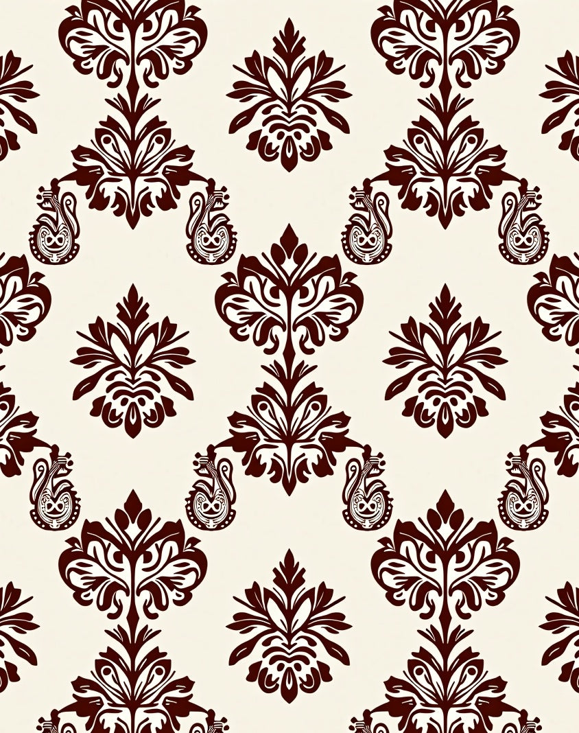Dark Red Floral Damask Pattern Rug
