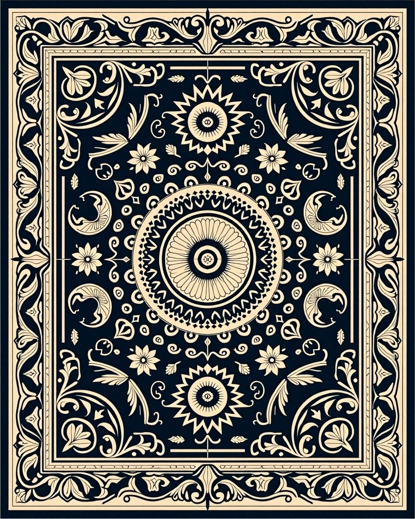 Elegant Dark Floral Scrollwork Rug
