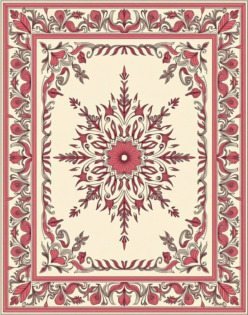 Elegant Rose Floral Mandala Border Rug