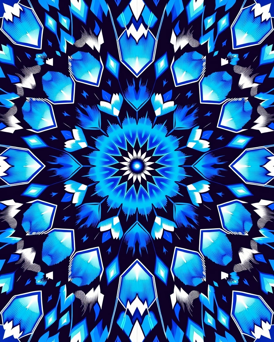 Intricate Blue Geometric Mandala Design Rug