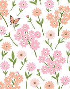 Pink Coral Daisy Butterfly Pattern Rug