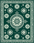 Emerald Ivory Mandala Circle Pattern Rug