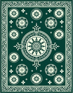 Emerald Ivory Mandala Circle Pattern Rug