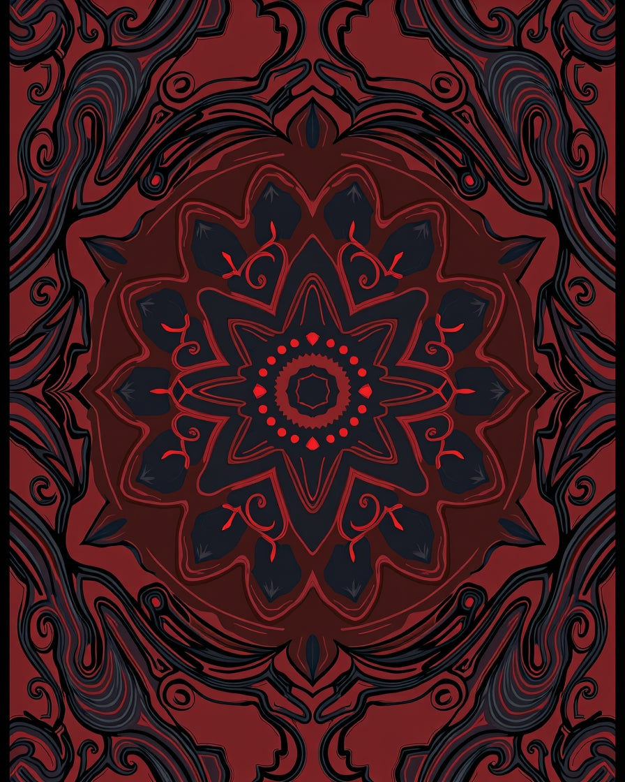 Dark Red Black Mandala Pattern Rug