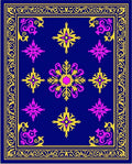 Cobalt Blue Gold Pink Medallion Border Rug
