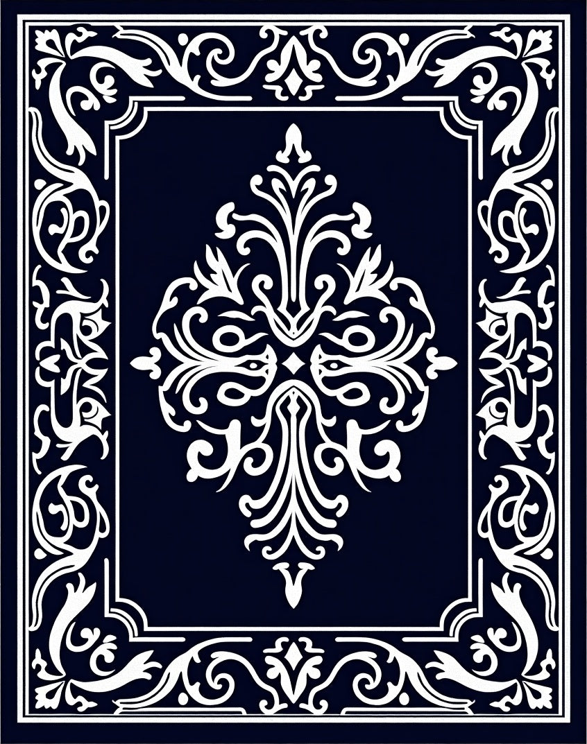 Ornate Scrollwork Border Design Rug