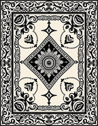 Ornate Black Cream Geometric Medallion Rug