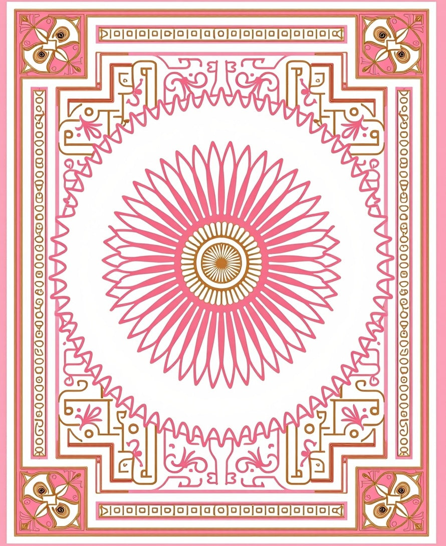 Pink Floral Geometric Intricate Design Rug