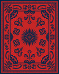 Floral Scrollwork Red Dark Blue Rug