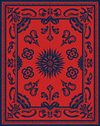 Floral Scrollwork Red Dark Blue Rug