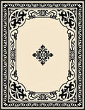 Ornate Black Floral Scrollwork Design Rug