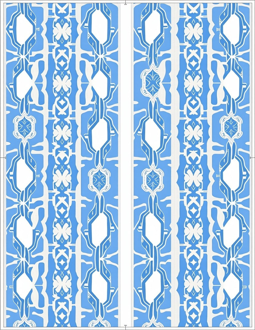 Blue White Intricate Geometric Pattern Rug