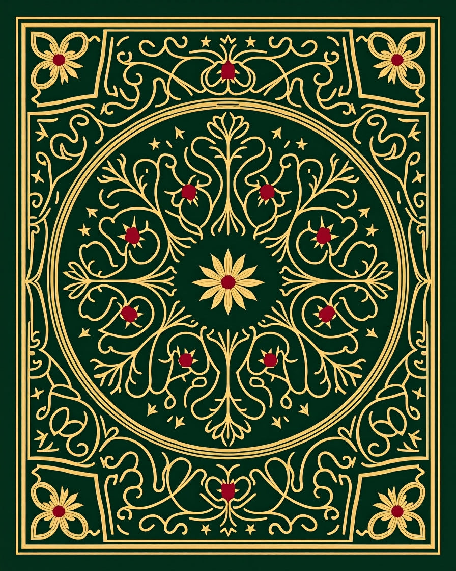 Emerald Green Gold Floral Medallion Rug