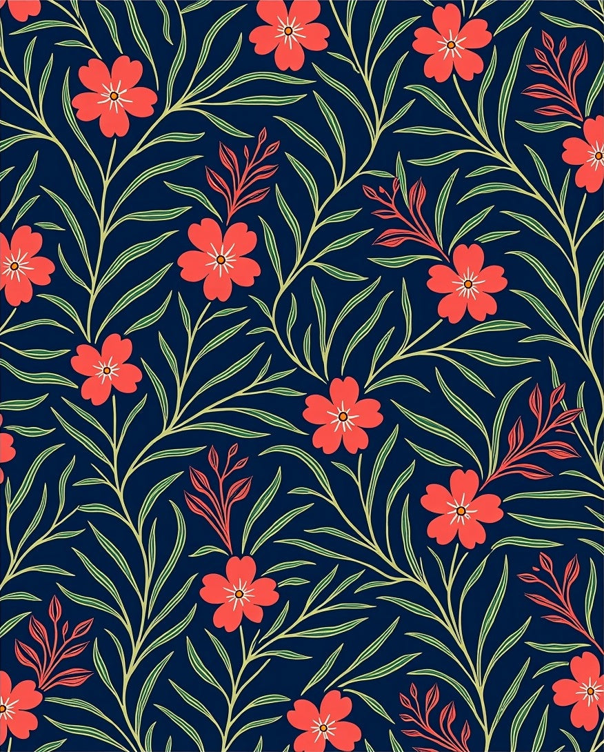 Red Floral Vine Pattern Rug