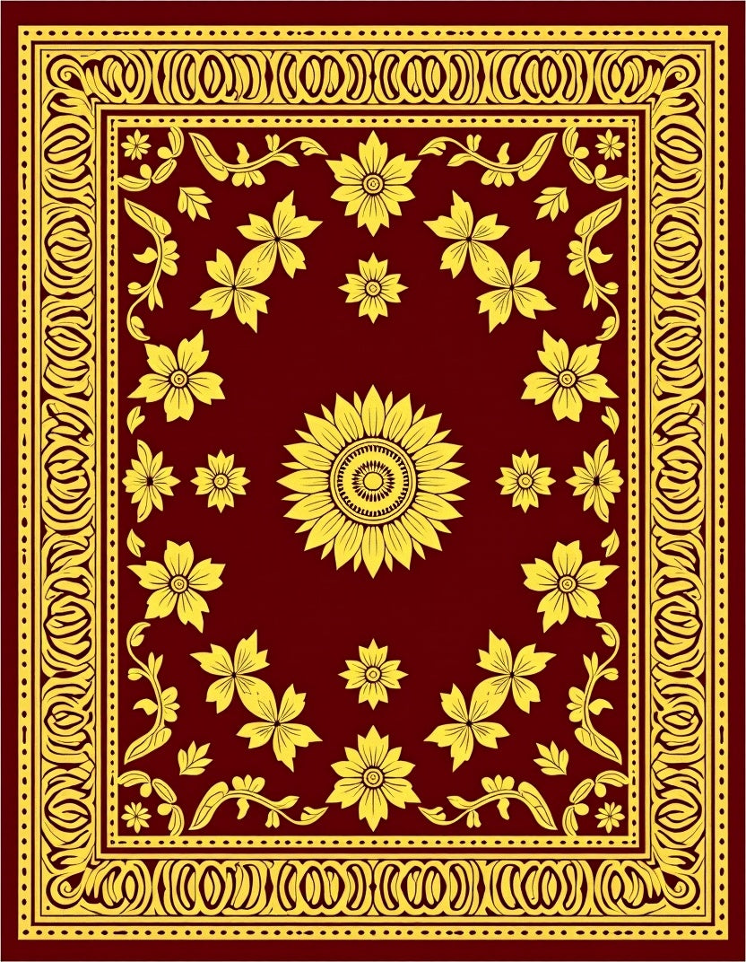 Rich Floral Bordered Sunflower Design Rug