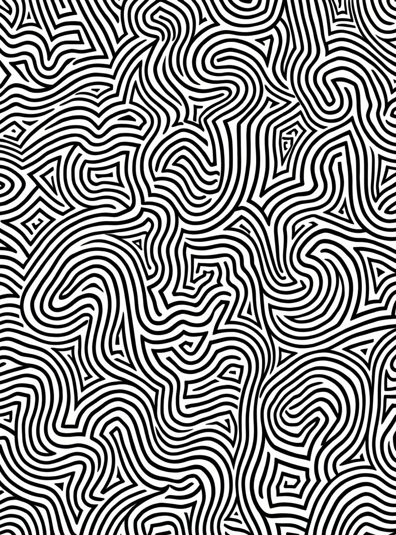 Abstract Black White Wavy Organic Lines Rug
