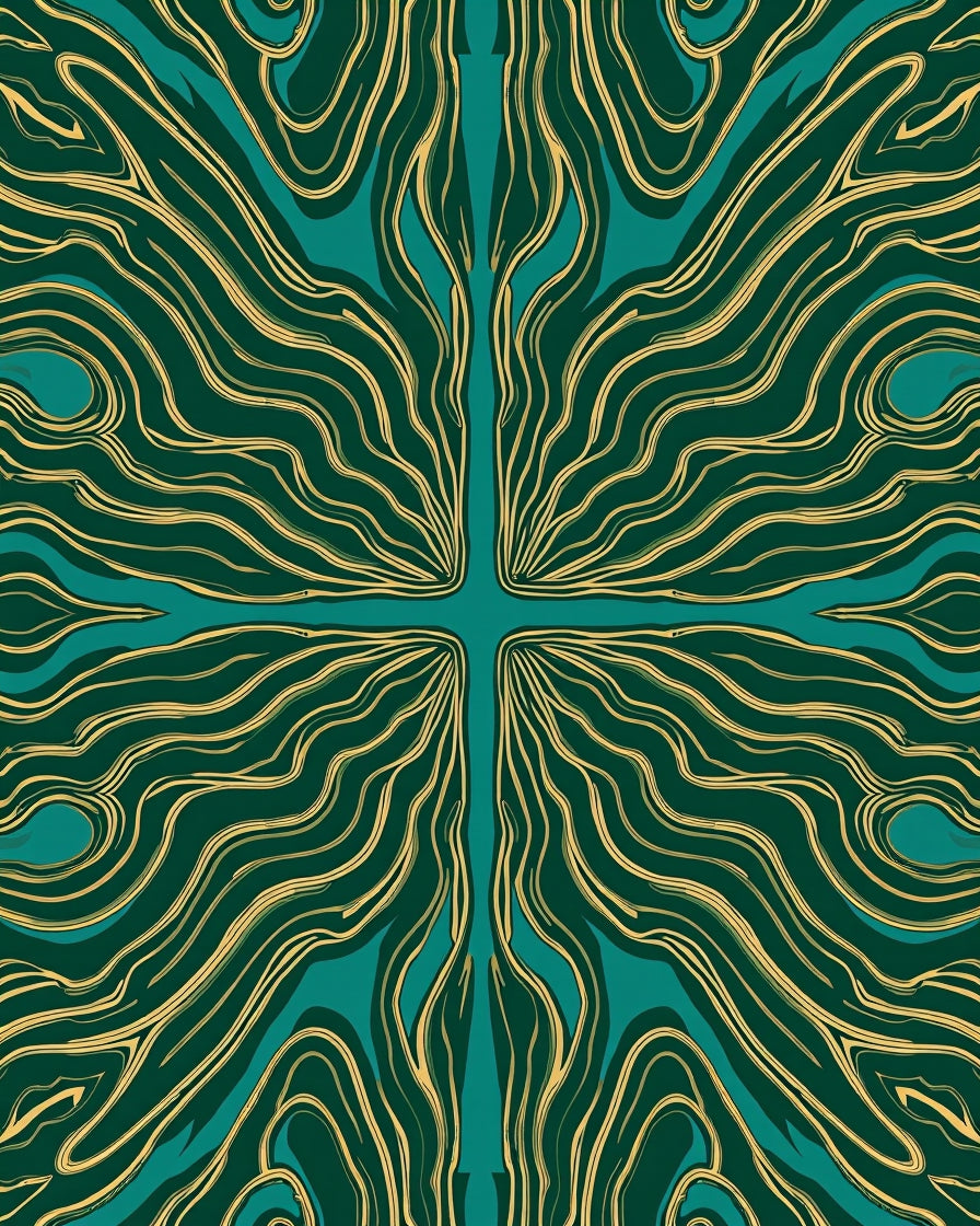 Teal Gold Organic Flow Design Rug