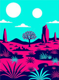 Bold Pink Blue Desert Landscape Rug