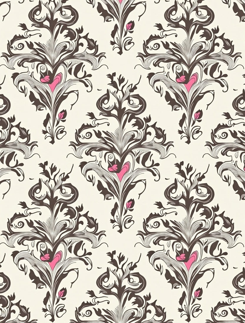 Ornate Dark Floral Damask Design Rug