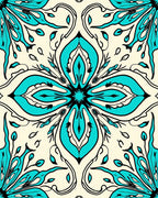 Aqua Floral Medallion Pattern Rug