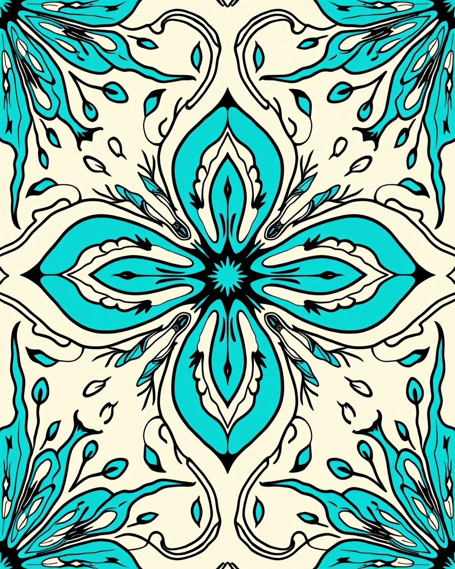 Aqua Floral Medallion Pattern Rug