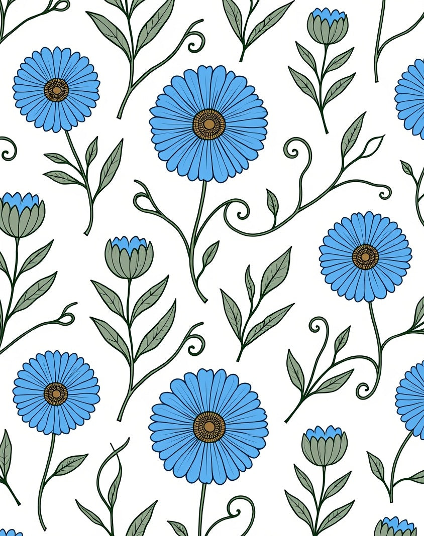 Blue Floral Vine Pattern Rug