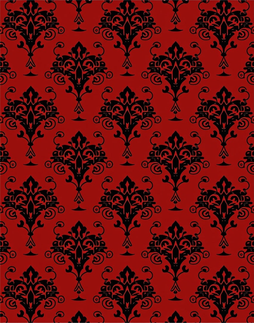 Classic Black Red Damask Pattern Rug