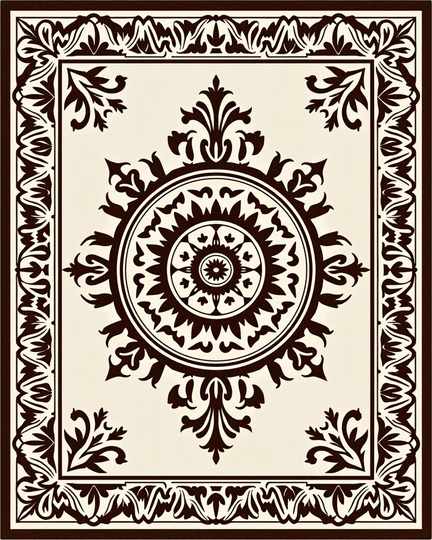 Classic Medallion Floral Border Design Rug
