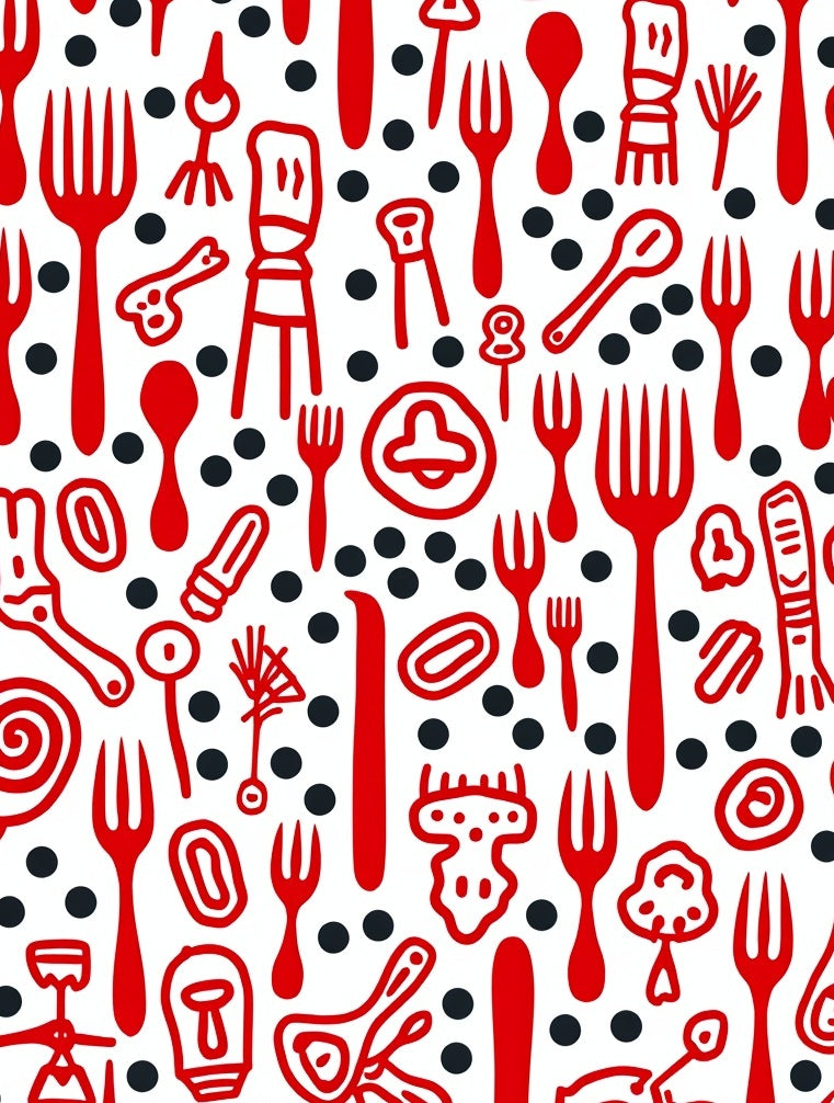 Red Utensil Dot Pattern Rug